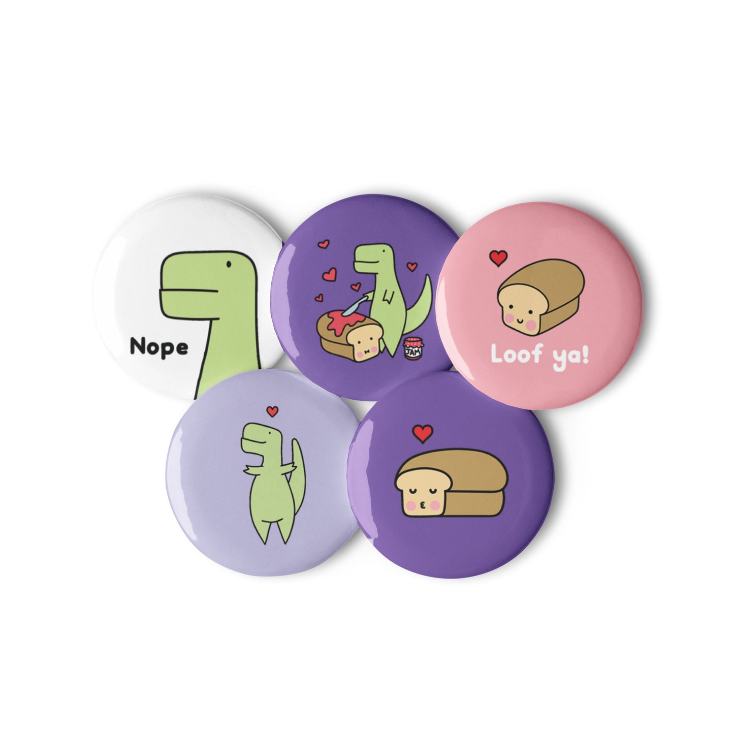 Set of 5 Loof & Timmy Funny Love Pin Buttons